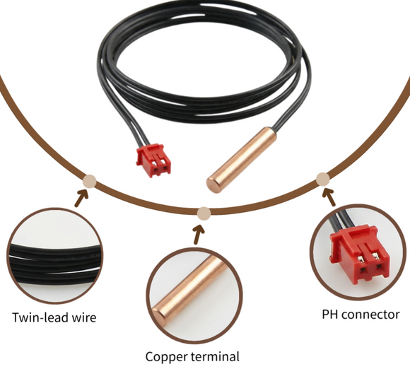 Air Conditioner NTC Sensor | Copper Coil Probe with Red Connector